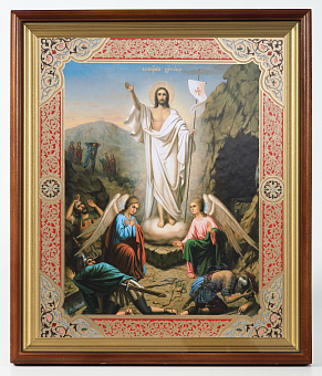 Икона в киоте 40х50 сложный, двойное тиснение Воскресение Христово 2