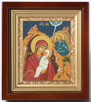 Икона в киоте 11х13 сложный, темпера, рамка золочёная Рождество Христово 2