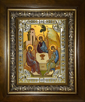 Икона освященная Святая Троица в деревянном киоте