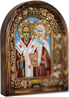 Икона Киприан и Устинья из бисера в деревянном киоте