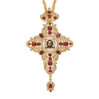 Крест наперсный №213 / Фианиты деколь / золочение Крест наперсный №213 / Фианиты деколь / золочение