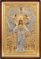 Икона живописная в киоте 40х60 масло, объемная риза №199, золочение, золоченый подрамник Параскева