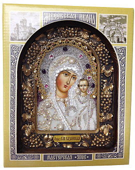 Икона ''Пресвятая Богородица Казанская'' из бисера и жемчуга