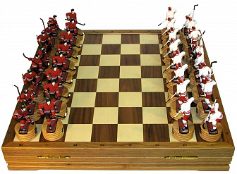 Шахматы эксклюзивные с фигурами из цинкового сплава покрашенными в полу-коллекционном качестве "Хоккей"