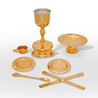 Потир 0.75 с принадлежностями с вклад. (нерж. сталь) золочение Потир 0.75 с принадлежностями с вклад. (нерж. сталь) золочение