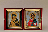 Икона Складень Венчальная Пара (15 x 17 см), Владимирская БМ со Спасителем