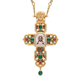 Крест наперсный №1415 / Фианиты / золочение / серебро финифть, эмаль (УИН) Крест наперсный №1415 / Фианиты / золочение / серебро финифть, эмаль (УИН)