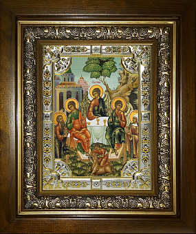 Икона Святая Троица в деревянном киоте Икона Святая Троица в деревянном киоте