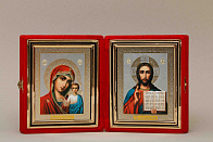 Икона Складень Венчальная Пара (15 x 17 см), Казанская БМ со Спасителем
