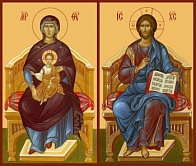 Венчальная пара икон ''Господь Вседержитель и Божия Матерь на престоле''