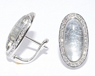 Серьги серебряные с сусальным серебром, ювелирной смолой и кубическим цирконием, 925 проба, 4г