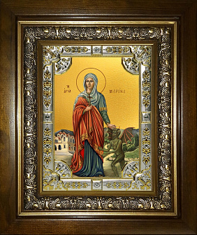 Икона освященная Марина Великомученица в деревянном киоте