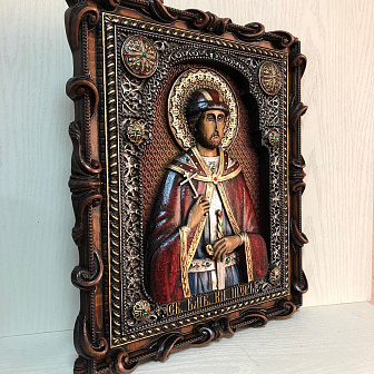 Икона Святой Князь Игорь, резная из дерева