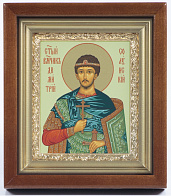 Икона в киоте 11х13 сложный, темпера, рамка золочёная Димитрий Солунский Икона в киоте 11х13 сложный, темпера, рамка золочёная Димитрий Солунский