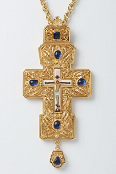 Крест наперсный филигрань №0026/Фианиты двойной рант живопись /золочение/ Крест наперсный филигрань №0026/Фианиты двойной рант живопись /золочение/