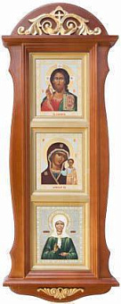Киот тройной вертикальный Спаситель, Казанская, блаженная Матрона Московская Киот тройной вертикальный Спаситель, Казанская, блаженная Матрона Московская