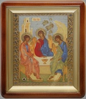 Святая Троица, Икона в киоте 18х24 фигурный, двойное тиснение, БЗГ