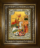 Икона Чудо Георгия о змие в деревянном киоте Икона Чудо Георгия о змие в деревянном киоте