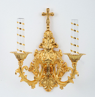 Лампада 2 свечи с крестом золочение Лампада 2 свечи с крестом золочение