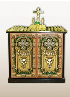 Панихидный стол Маркетри №239 на 106 свечей с дверкой и полкой Панихидный стол Маркетри №239 на 106 свечей с дверкой и полкой