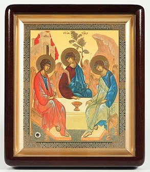 Святая Троица, Икона в киоте 18х24 фигурный, двойное тиснение, БЗГ