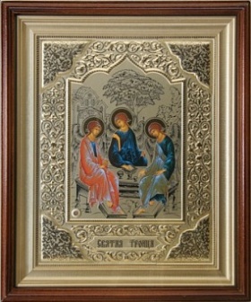 Святая Троица, Икона в киоте 24х30 сложный, конгрев, БЗГ