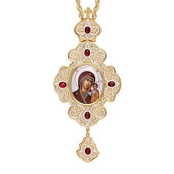 Панагия филигрань №0012 двойной рант финифть / золочение, серебрение / Казанская БМ Панагия филигрань №0012 двойной рант финифть / золочение, серебрение / Казанская БМ