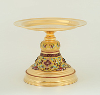 Дискос с поддискосником / ф280мм-конус потира 2, 0л / филигрань, эмаль, ручная гравировка / золочение Дискос с поддискосником / ф280мм-конус потира 2, 0л / филигрань, эмаль, ручная гравировка / золочение