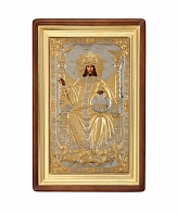 Икона Спас Вседержитель на престоле, живописная в киоте 75х130 масло, объемная риза №181 золочение, золоченый подрамник