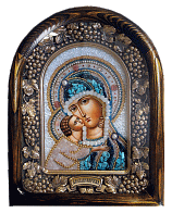 Икона Пресвятая Богородица Владимирская бисер, камень, багет, в деревянной раме