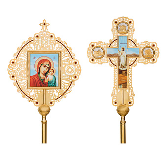Крест-икона №50 запрестольная выпиловка гравировка фото на пластике золочение Крест-икона №50 запрестольная выпиловка гравировка фото на пластике золочение