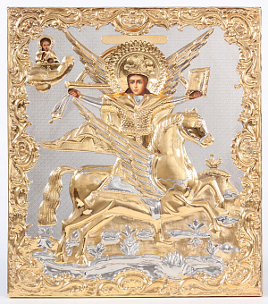 Икона живописная Архангела Михаила 40х50, масло, риза №276, золочение Икона живописная Архангела Михаила 40х50, масло, риза №276, золочение