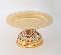 Дискос с поддискосником / ф240мм-конус потира 0, 5л / филигрань, эмаль, 4-финифти, ручная гравировка / золочение Дискос с поддискосником / ф240мм-конус потира 0, 5л / филигрань, эмаль, 4-финифти, ручная гравировка / золочение