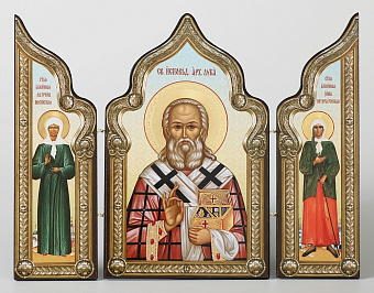 Складни деревянные 18х24 трехстворчатые, тиснение, арочные, фигурные, в упаковке Лука Войно-Ясенец. - Матрона -Ксения Петербургская Складни деревянные 18х24 трехстворчатые, тиснение, арочные, фигурные, в упаковке Лука Войно-Ясенец. - Матрона -Ксения Петербургская