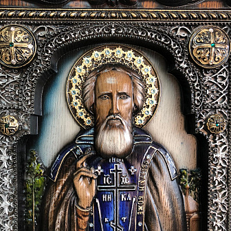 Икона Сергий Радонежский, резная из дерева