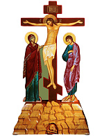 Крест рукописный с предстоящими и резной голгофой  (крест 180 см + голгофа 60 см)