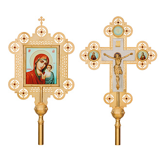 Крест-икона запрестольная с литым распятием гравировка золочение камни Крест-икона запрестольная с литым распятием гравировка золочение камни