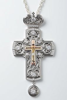 Крест наперсный № 107/Фианиты /серебрение/ Крест наперсный № 107/Фианиты /серебрение/