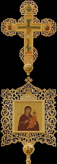 Крест-икона №8 запрестольная выпиловка гравировка камни золочение фото на пластике