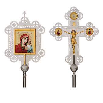 Крест-икона запрестольная с литым распятием гравировка част. золочение Крест-икона запрестольная с литым распятием гравировка част. золочение