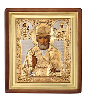 Икона живописная в киоте 24х30 масло, риза №111, киот №1 Николай Чудотворец Икона живописная в киоте 24х30 масло, риза №111, киот №1 Николай Чудотворец