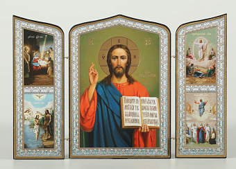 Складни деревянные 19х28 трёхстворчатые, двойное тиснение, фигурные, в упаковке Спаситель Складни деревянные 19х28 трёхстворчатые, двойное тиснение, фигурные, в упаковке Спаситель