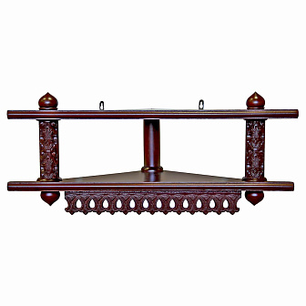 Иконная полка 2-х ярусная угловая низкая из дерева резная