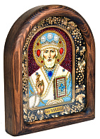 Икона ручной работы Св. ''Николай Чудотворец'' с натуральными камнями