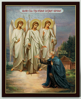 Икона на доске 13х15 объёмная печать, лак Явление Троицы Александру Свирскому Икона на доске 13х15 объёмная печать, лак Явление Троицы Александру Свирскому