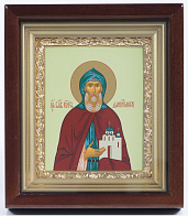 Икона в киоте 11х13 сложный, темпера, рамка золочёная Даниил Московский