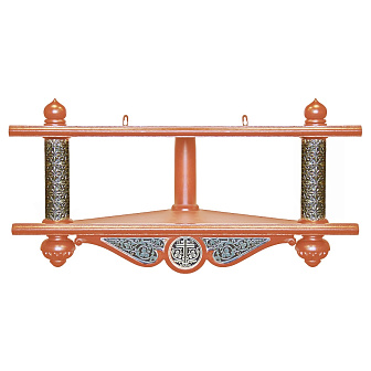 Полка для икон 2-х ярусная угловая с басмой низкая Полка для икон 2-х ярусная угловая с басмой низкая