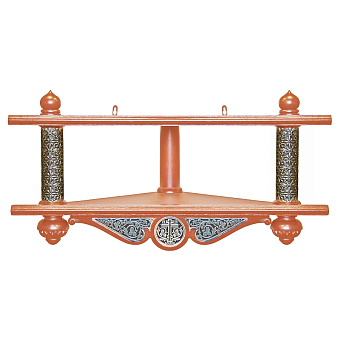 Полка для икон 2-х ярусная угловая с басмой низкая Полка для икон 2-х ярусная угловая с басмой низкая