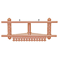 Иконная полка 2-х ярусная угловая низкая из дерева резная Иконная полка 2-х ярусная угловая низкая из дерева резная