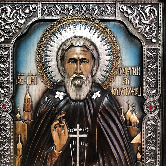 Икона Сергий Радонежский, резная из дерева